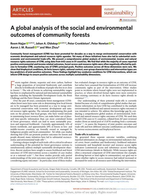 A global analysis of the social and environmental outcomes of ... - Nature - raincitystudios.com