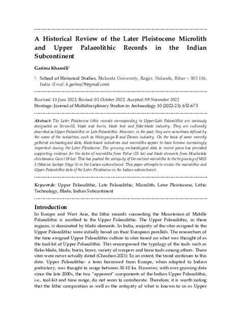 A Historical Review of the Later Pleistocene Microlith and Upper ... - wintechmobiles.com