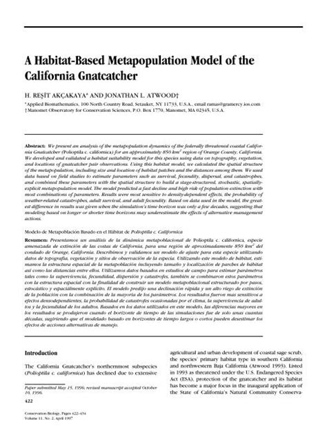 A Habitat Based Metapopulation Model of the cALIFORNIA GNATCATCHER
