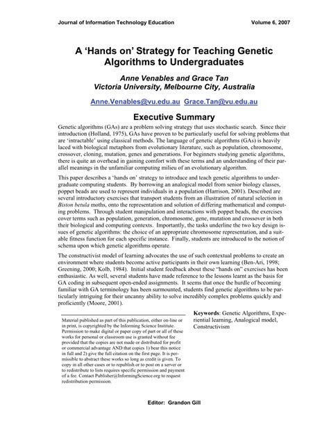 A Hands on Strategy for Teaching Genetic Algorithms to Undergraduates