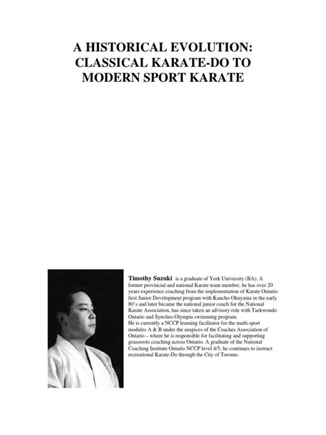 A Historical Evolution Classical Karate do to Modern Sport Karate