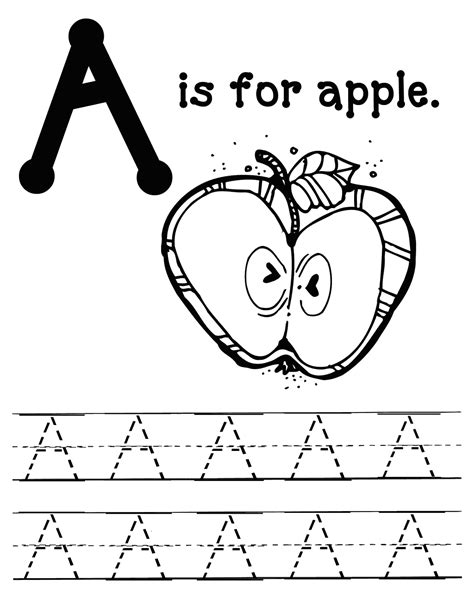 A Is For Apple Color And Tracing Worksheet Printable Coloring Pages