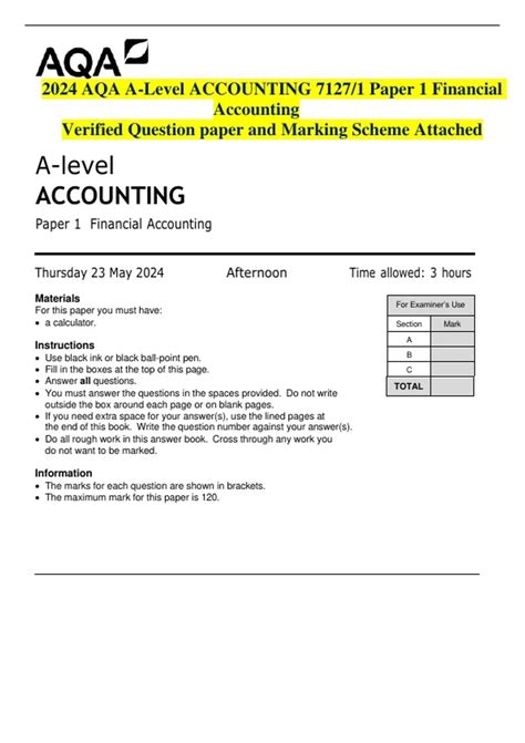 A Level Accounting Marking Schems