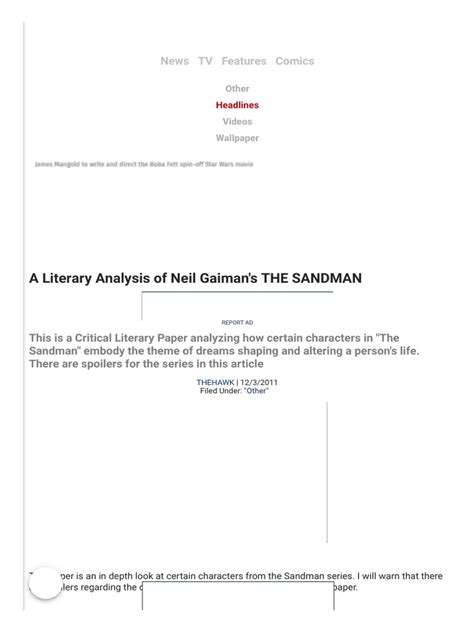 A Literary Analysis of Neil Gaiman s THE SANDMAN