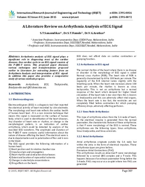 A Literature Review on Arrhythmia Analysis of ECG Signal pdf