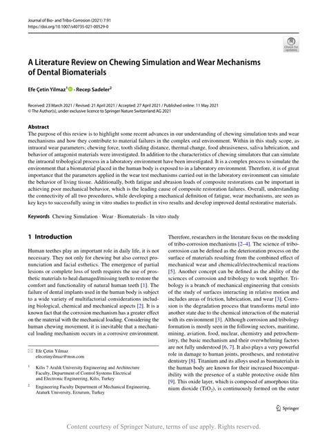 A Literature Review on Chewing Simulation and Wear