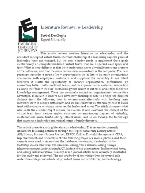 A Literature Review on Leadership in the Early Years