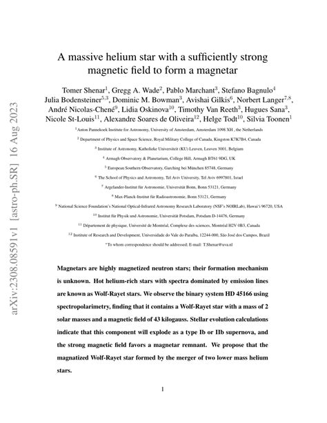 A massive helium star with a sufficiently strong magnetic field ... - AAAS - muktibox.com