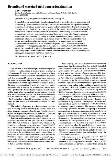 A MATCHED-FIELD BACKPROPAGATION ALGORITHM FOR SOURCE LOCALIZATION