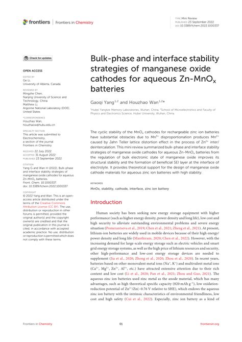 A Mini Review of Manganese-Based Cathodes for Zinc-Ion Batteries ... - wintechmobiles.com