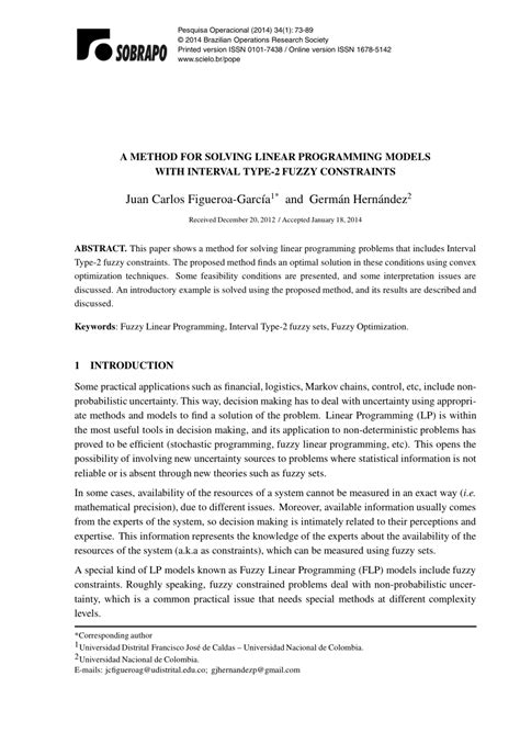 A Method For Solving Linear Programming Models With Interval Type 2 Fuzzy Constraints