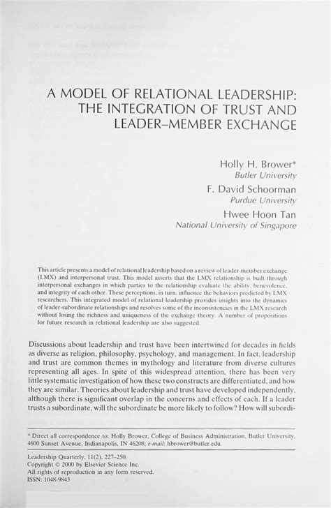 A Model of Relational Leadership: The Integration of Trust and Leader …