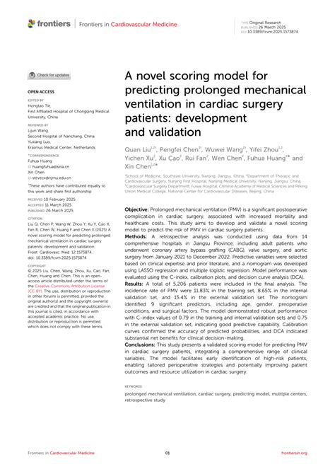 A novel scoring model for predicting prolonged mechanical ventilation ... - coolestguyplanet.net