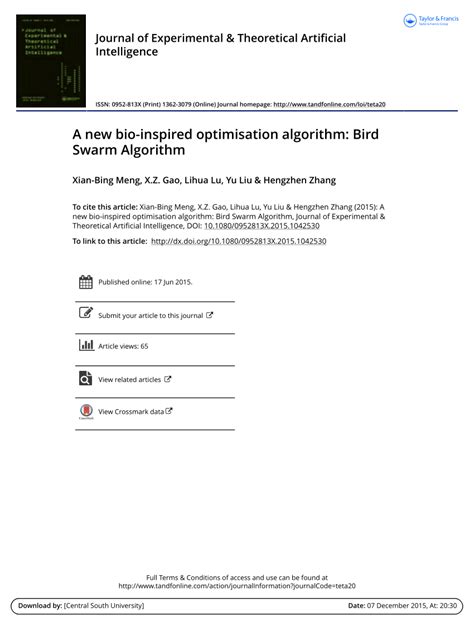 A New Bio Inspired Optimisation Algorithm Bird Swarm Algorithm