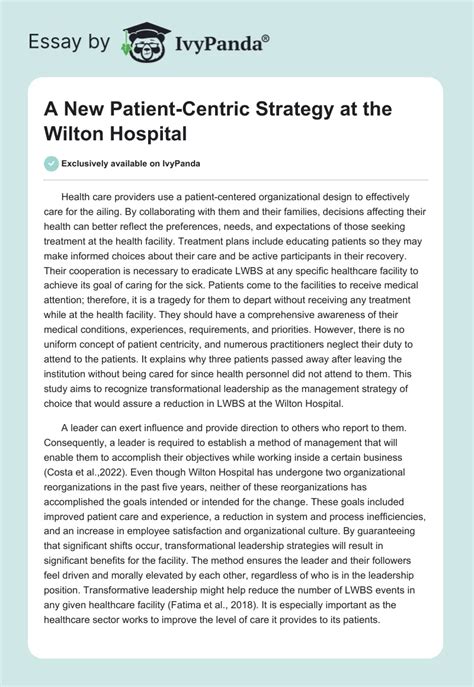 A New Patient-Centric Strategy at the Wilton Hospital Case Study