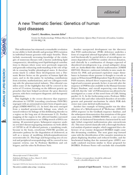 A New Thematic Series Genetics of Human Lipid Diseases
