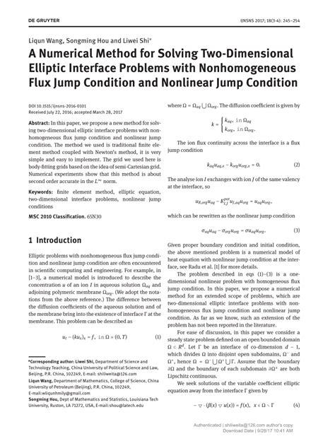 A Numerical Method for Solving Elliptic Interface Problems ... - Hindawi