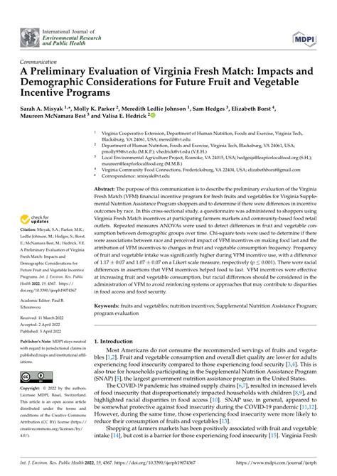 A Preliminary Evaluation of Virginia Fresh Match: Impacts and ...