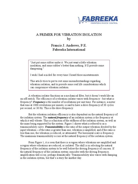 A Primer for Vibration Isolation