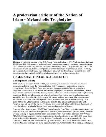 A Proletarian critique of the Nation of Islam Melancholic Troglodytes