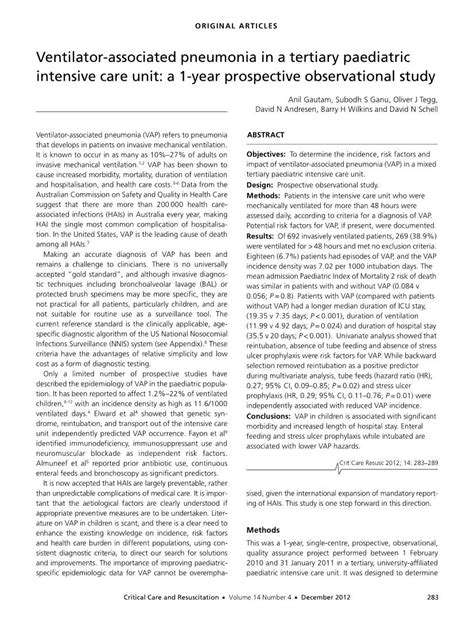 A Prospective Study of Ventilator Associated Pneumonia in Children