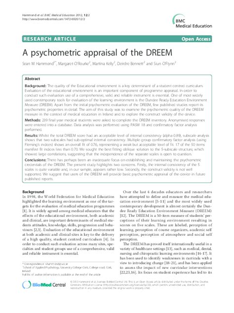 A Psychometric Appraisal of the DREEM