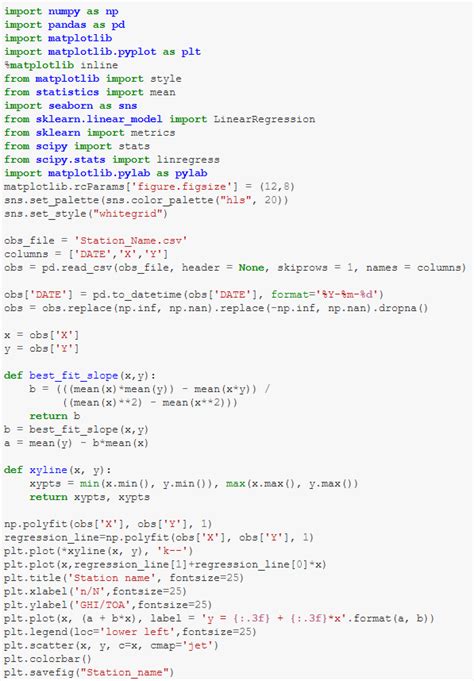 A Python code or script that was written and used to calculate and plot