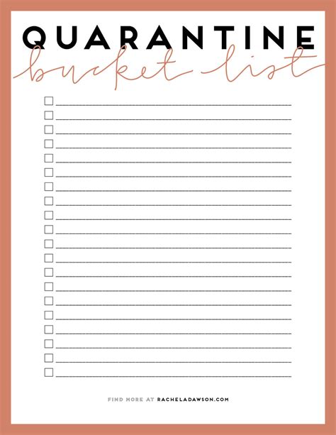 A Quarantine Bucket List 50 Ideas A Free Printable Rachel A Dawson