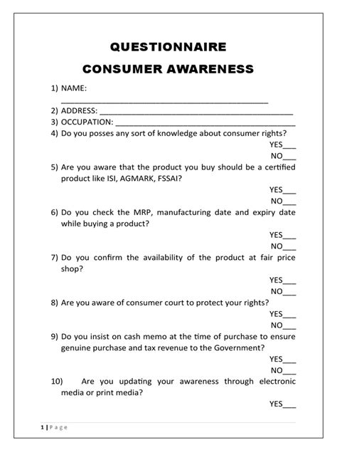 A Questionnaire on Consumer Awareness