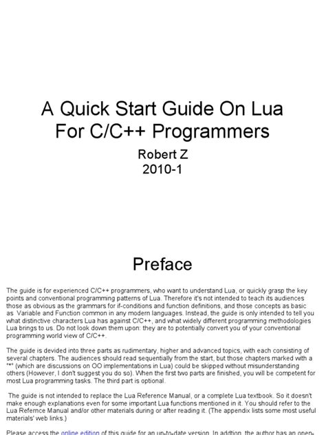 A Quick Start Guide on Lua for C C Programme