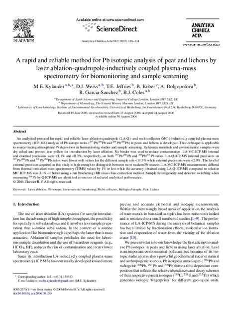 A rapid and reliable method for Pb isotopic analysis of peat and ... - wintechmobiles.com