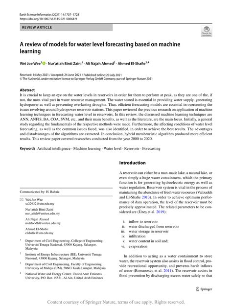 A review of models for water level forecasting based on machine ... - coolestguyplanet.net