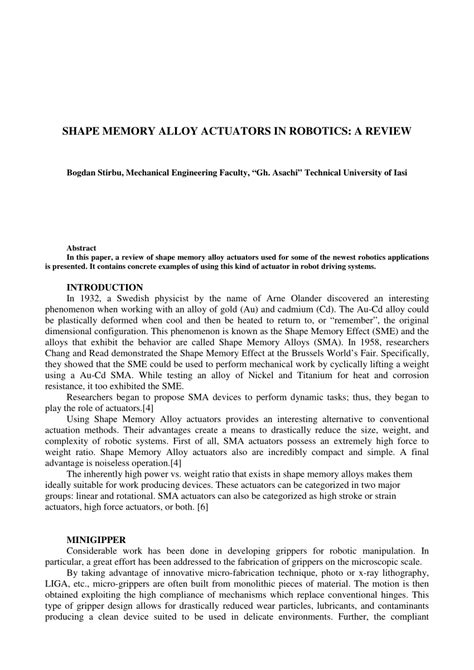 A Review of Shape Memory Alloy Actuators in Robotics - wintechmobiles.com