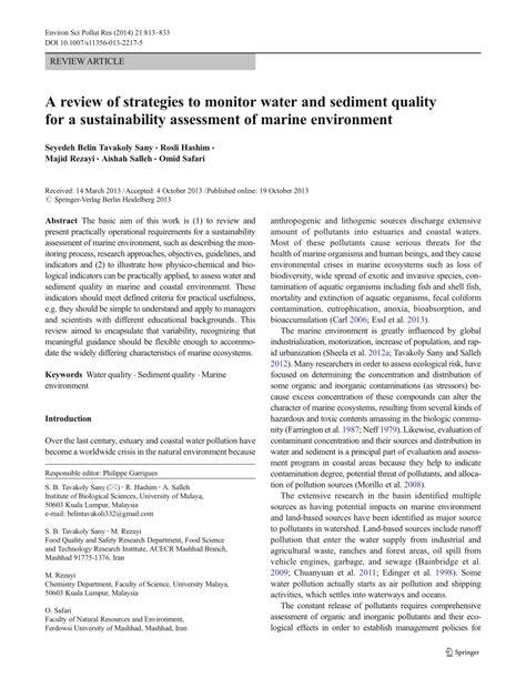 A review of strategies to monitor water and sediment quality for a ... - raincitystudios.com