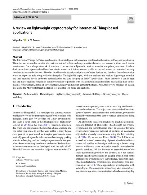 A review on lightweight cryptography for Internet-of-Things based ... - coolestguyplanet.net