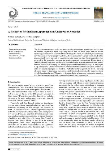 A Review on Methods and Approaches in Underwater Acoustics - raincitystudios.com