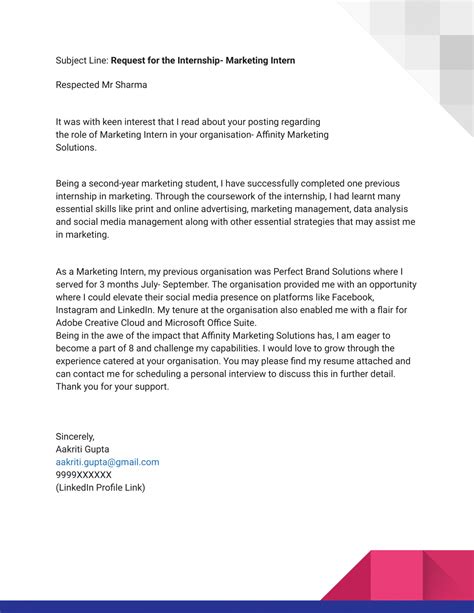 A Response to a request for Internship - LinkedIn