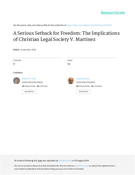 A SERIOUS SETBACK FOR FREEDOM - Christian Legal Society