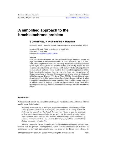A simplified approach to the brachistochrone problem - wintechmobiles.com