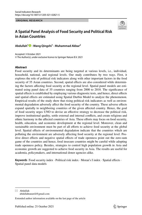 A Spatial Panel Analysis of Food Security and Political Risk ... - Springer - wintechmobiles.com