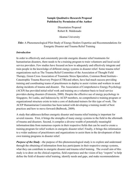 A Sample Qualitative Dissertation Proposal