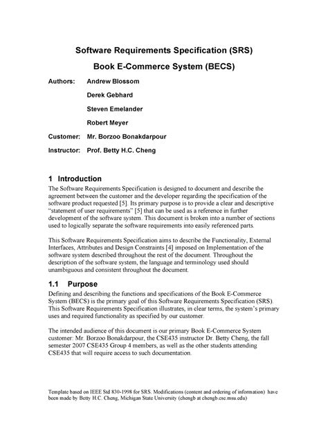 A Sample SRS Document