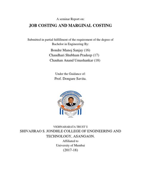 A Seminar Report On job and marginal costing