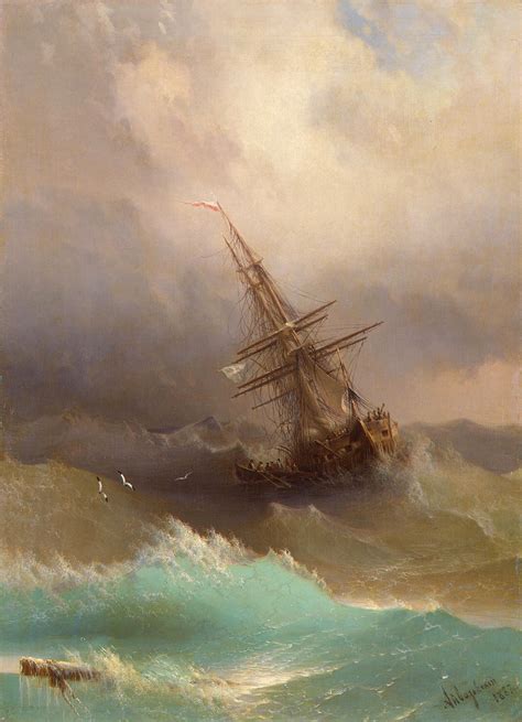 A Ship in the Stormy Sea 1887 Painting Aivazovsky Ivan ...