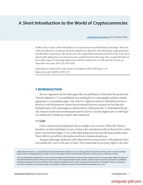 A Short Introduction to the World of Cryptocurrencies