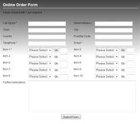 A Simple Online Order Form in HTML Creating Commercial Websites