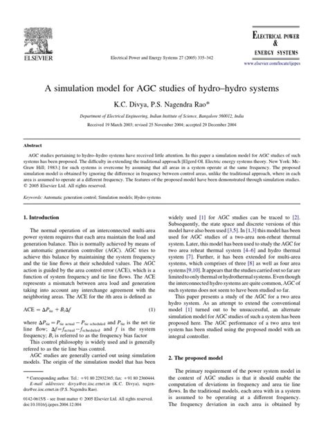 A Simulation Model for AGC Studies of Hydro hydro Systems