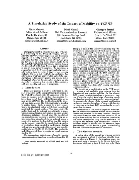A Simulation Study of the Impact of Mobility on TCPIP