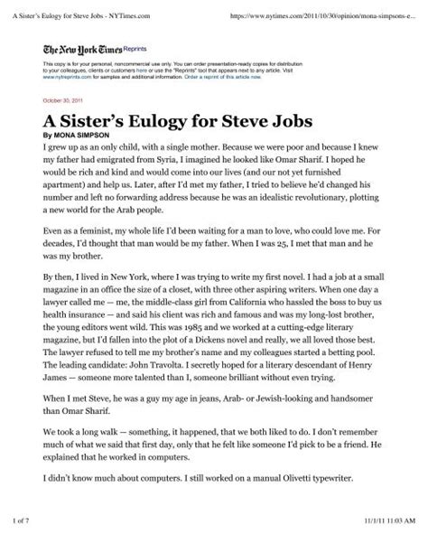 A Sister s Eulogy for Steve Jobs NYTimes