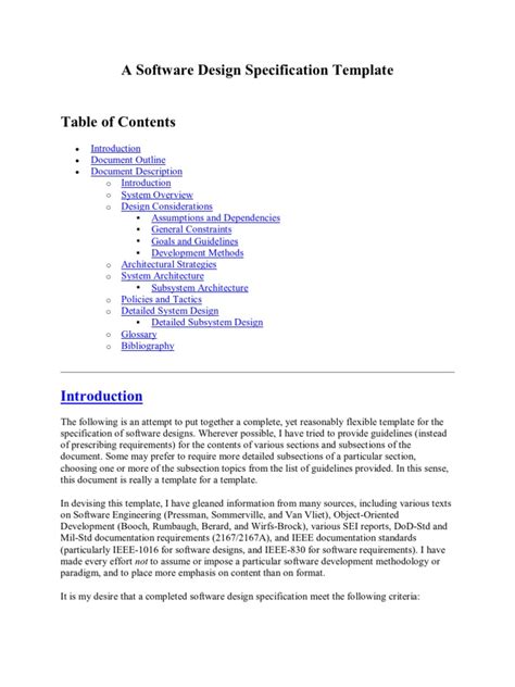 A Software Design Specification Template